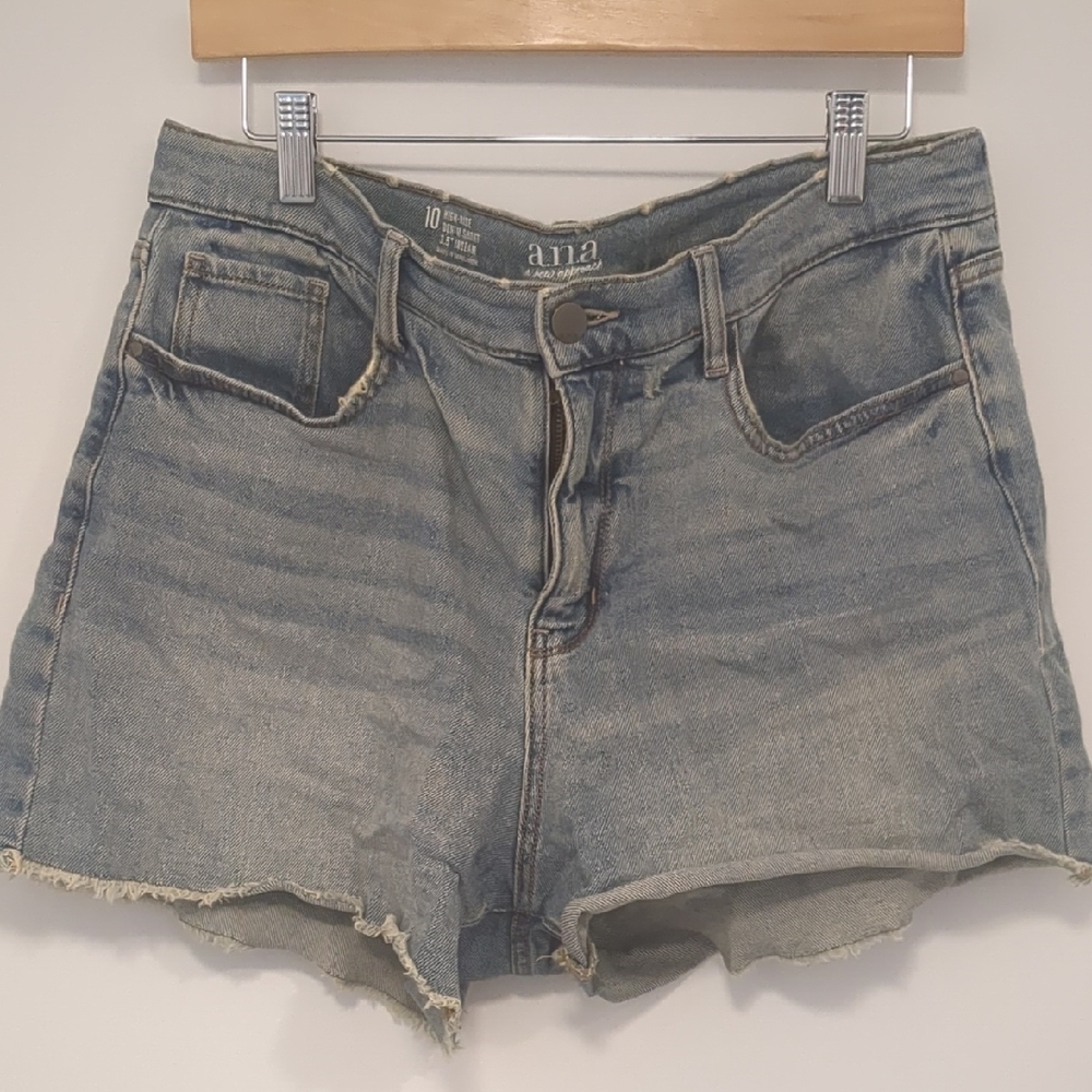 a.n.a Blue High-Rise Jean Shorts with Distressed Raw Hem 3.5 Inch Inseam